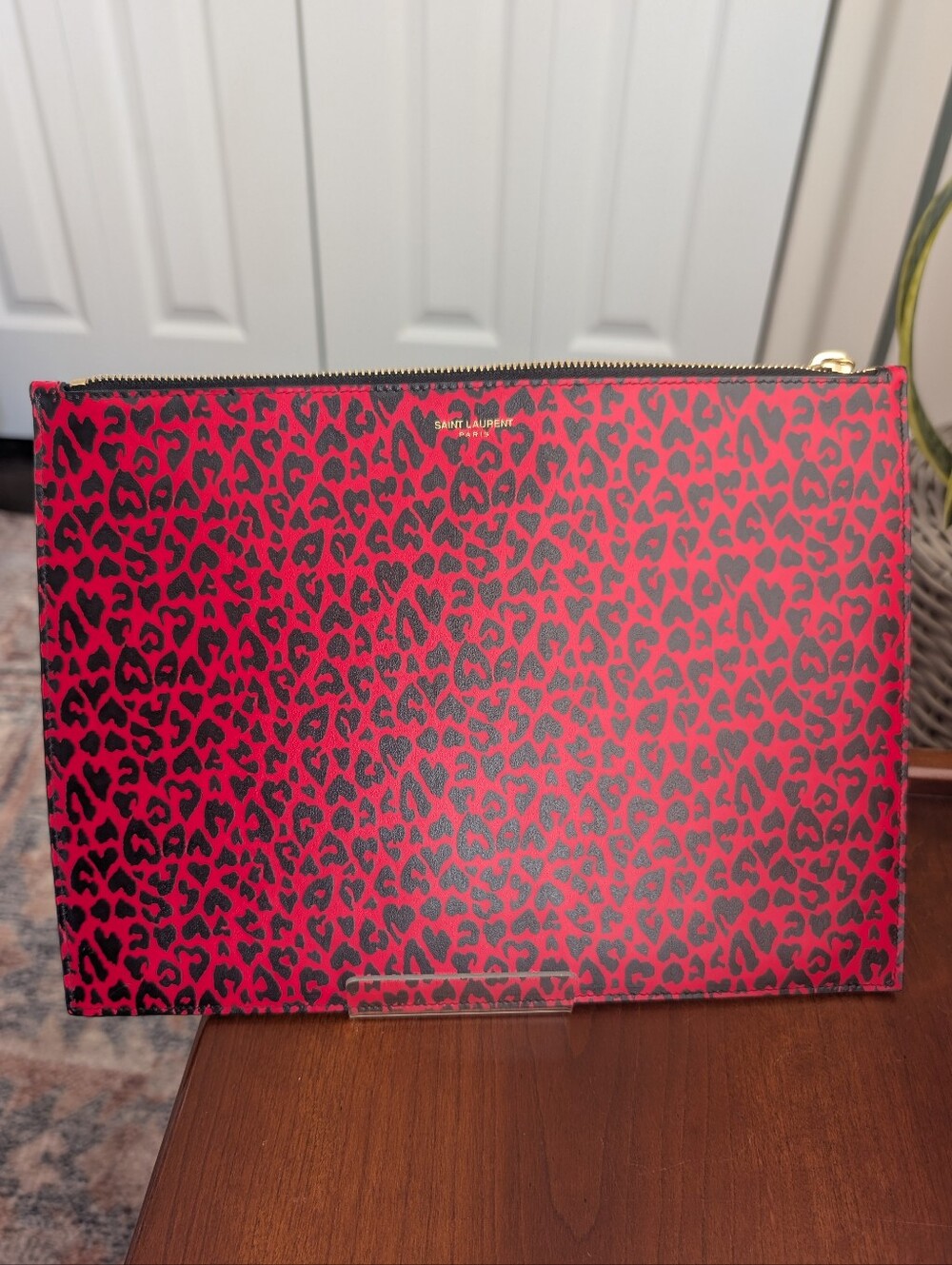 Saint Laurent Rouge Fiesta Leather Clutch